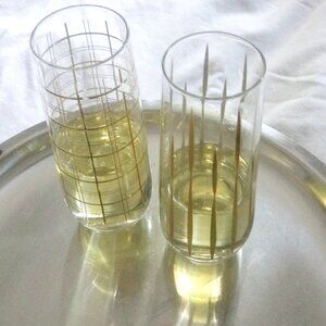 MCM-Style Stemless Champagne Flutes with Gold Details